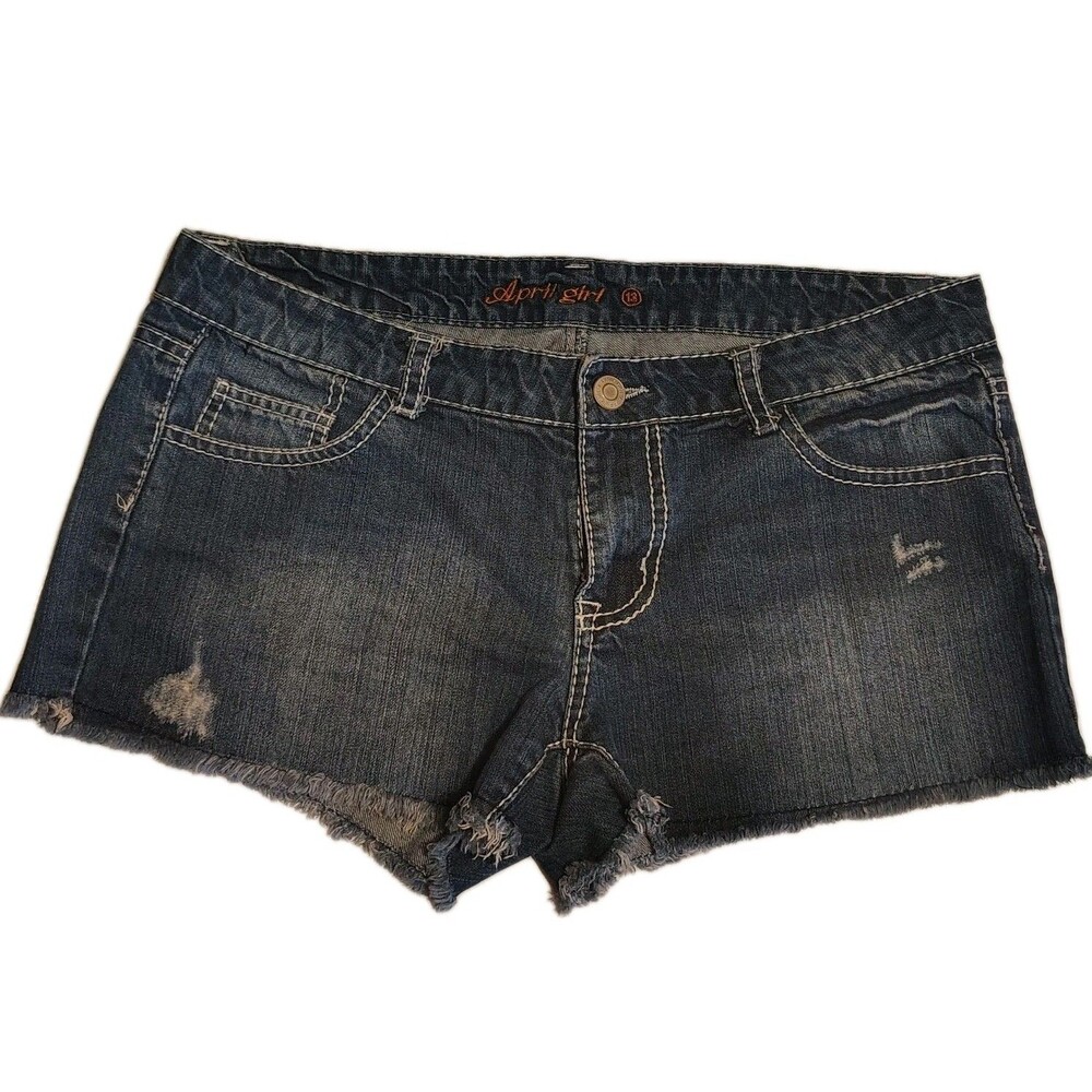 April Girl Shorts Womens 9 Denim Cut Off Dark Wash Casual Bottoms Jeans Summer